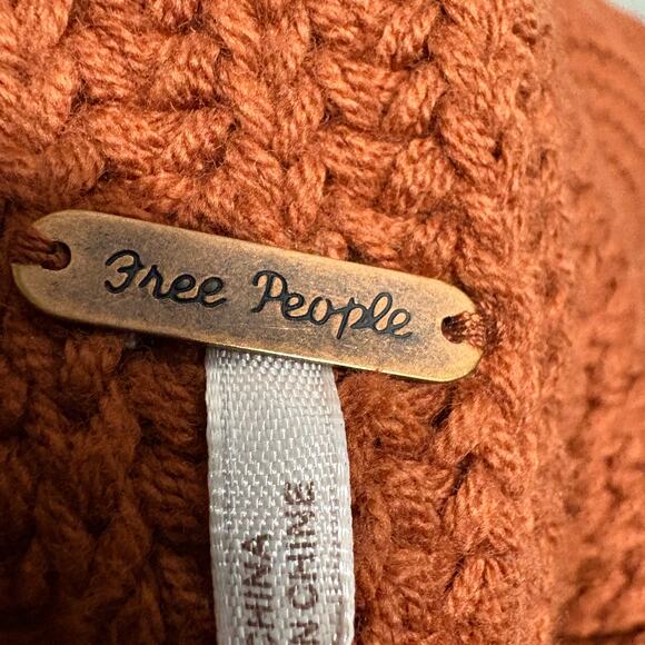 FREE PEOPLE Women's Turtleneck Oversized‎ Cable Knit Sweater Orange XS Eleven - Picture 5 of 13